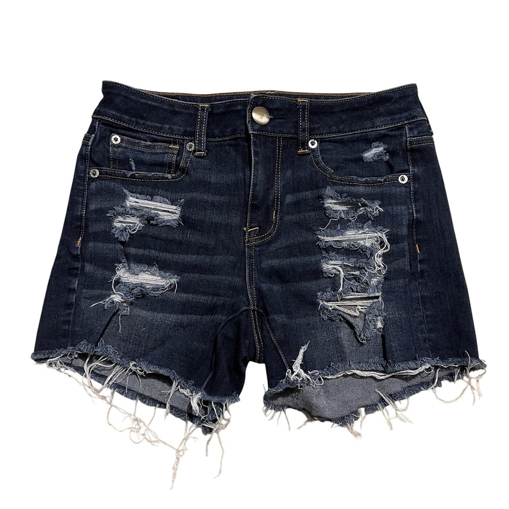 American Eagle Shorts Womens 2 Cutoffs Hi Rise Shortie 2" Stretch Ripped Denim